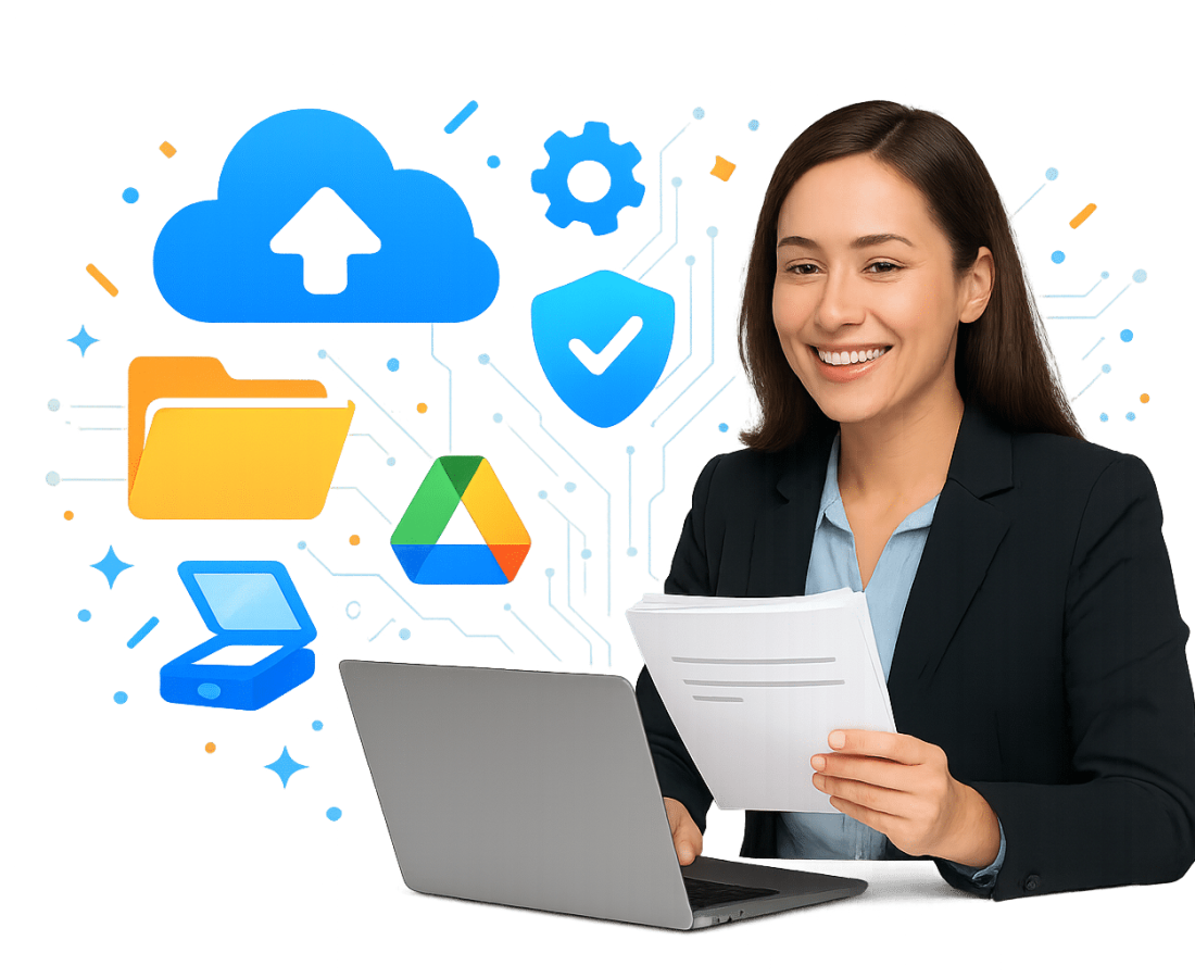 Darwin AI filing chatbot collecting documents and storing them into organised drive folders.